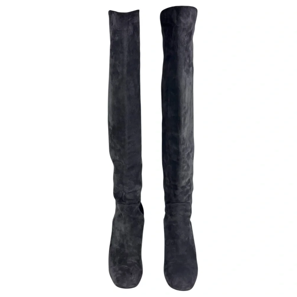 STUART WEITZMAN UW45943 GRAY SUEDE LEATHER OVER THE KNEE HEELED BOOTS